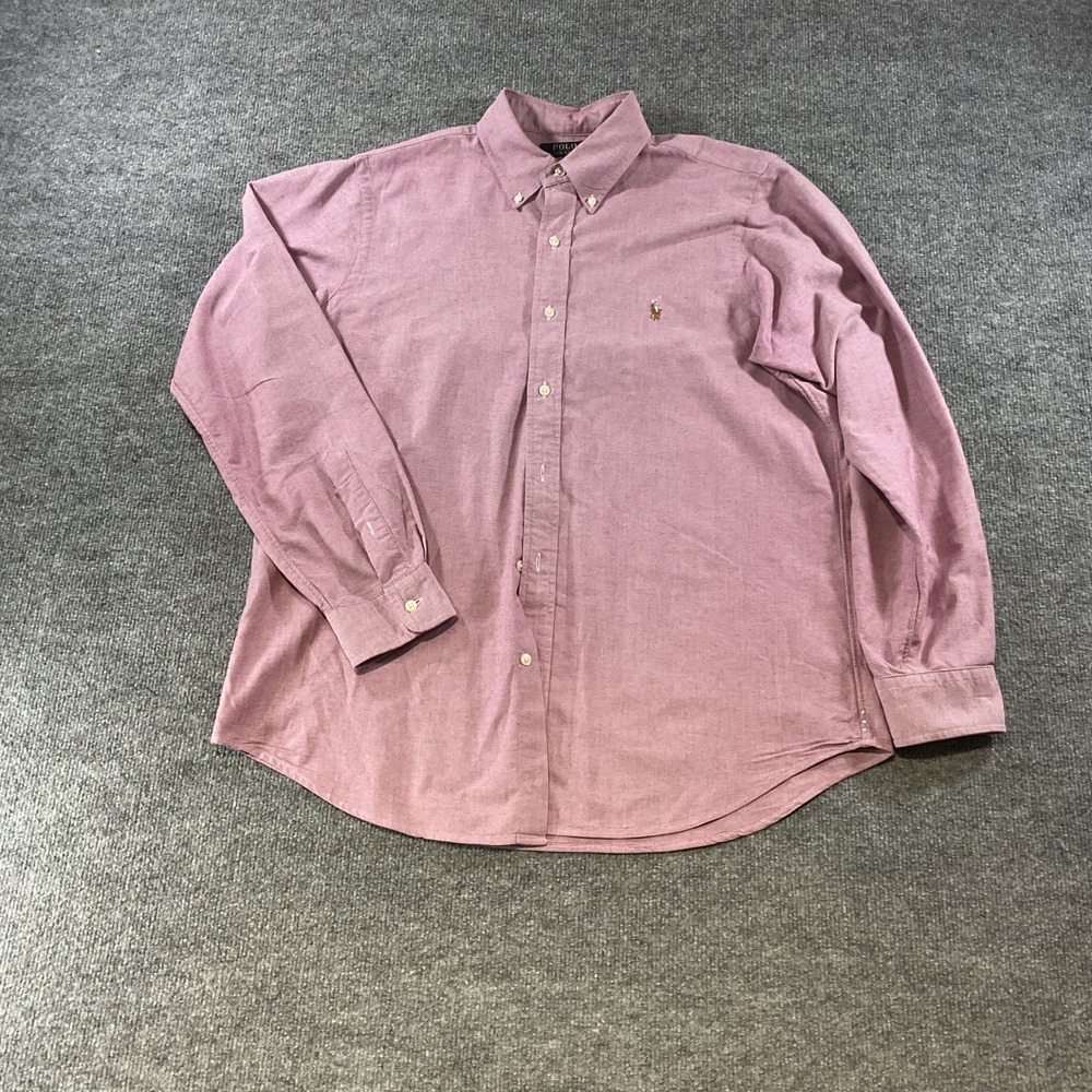 Polo Ralph Lauren Mens Classic Fit Oxford Button Down Shirt Pink Maroon Large